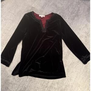 Oscar de La Renta Pink Label Black Velvet Women's Tunic with Satin Trim sz S